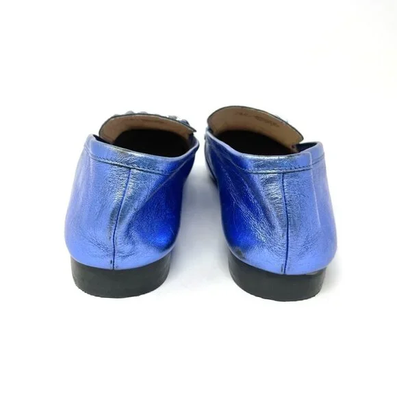 H&M Premium Selection Metallic Blue Leather Loafers Size 39 - Picture 5 of 12